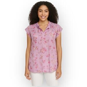 NWT Buffalo David Bitton Flutter Sleeve Jacquard Top – Size Large – Lilac Floral